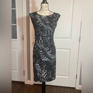 AB Studio Black and Gray Sleeveless Animal Print‎ Patterned Dress Large/L A